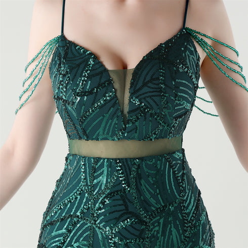 Graceful Sequin Embellished Mesh Mermaid Maxi Dress